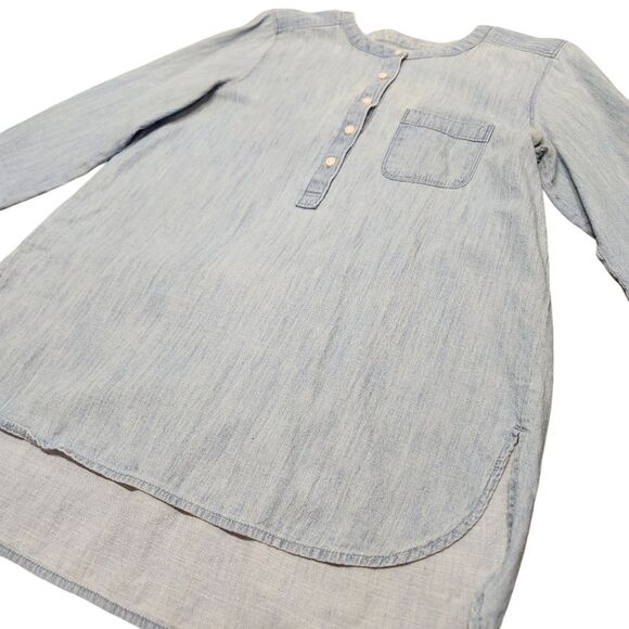 LOFT Denim Shirt Burnout Cotton Grunge Long Sleeve Western Preppy Blue‎ Boho S - Picture 4 of 11